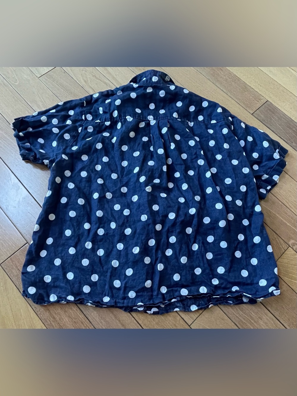 Maeve Anthropologie 100% Linen Navy White Polka Dot Button Front Shirt Large - Picture 3 of 9